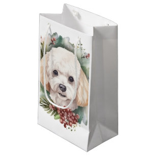 Petit Sac Cadeau Poodle Noël Wreath Festive Pup