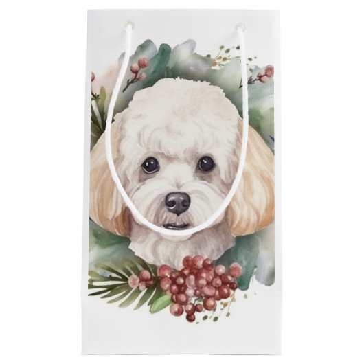 Petit Sac Cadeau Poodle Noël Wreath Festive Pup (Devant)