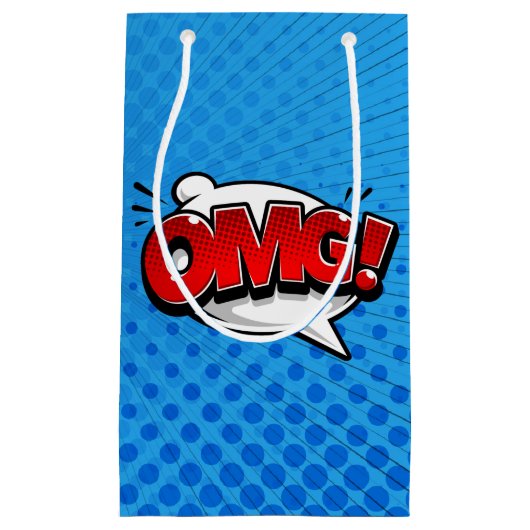 Petit Sac Cadeau Pop Art OMG ! sur bleu (Devant)