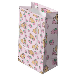 Petit Sac Cadeau Porc de Guinée rose et Motif aux fraises