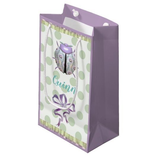 Petit Sac Cadeau Poussette poitrine vert fleuri pourpre mignon (Devant Angle)