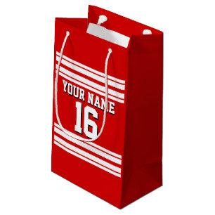 Petit Sac Cadeau Preppy Sporty Red avec White Stripes Team Jersey