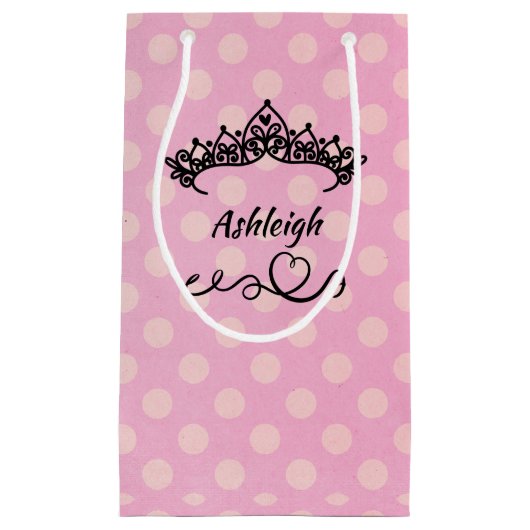 Petit Sac Cadeau Princesse Tiaras et Coeurs sur papier d'enveloppem (Devant)
