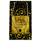 Petit Sac Cadeau Prix du meilleur enseignant d'or avec Merci noir (Devant)