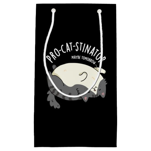 Petit Sac Cadeau Pro-chat-stinator Funny Fat Cat Pun Dark BG (Devant)