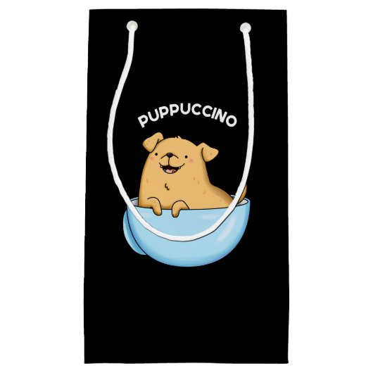 Petit Sac Cadeau Pup-puccino Funny Cappuccino Pun Dark BG (Devant)