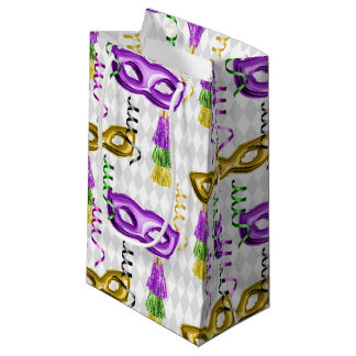 PETIT SAC CADEAU PURPLE GOLD GREEN MARDI GRAS MASKS