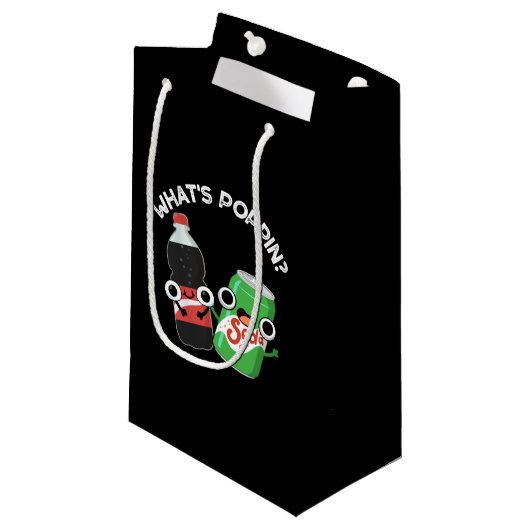 Petit Sac Cadeau Quel est Poppin Funny Soda Pun Pop Dark BG (Devant Angle)