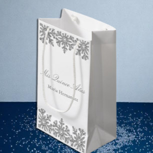 Petit Sac Cadeau Quinceanera hivernale de flocons d'argent