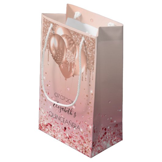 Petit Sac Cadeau Quinceanera rose rose rose or parties scintillant (Dos Angle)