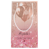Petit Sac Cadeau Quinceanera rose rose rose or parties scintillant (Devant)