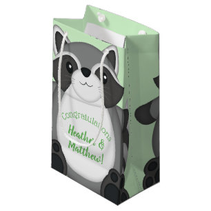 Petit Sac Cadeau Raccoon Baby shower vert