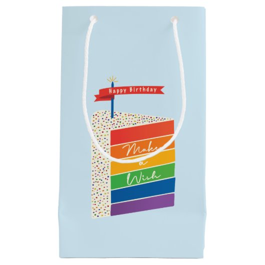 Petit Sac Cadeau Rainbow Cake Joyeux anniversaire Faire un voeu (Devant)