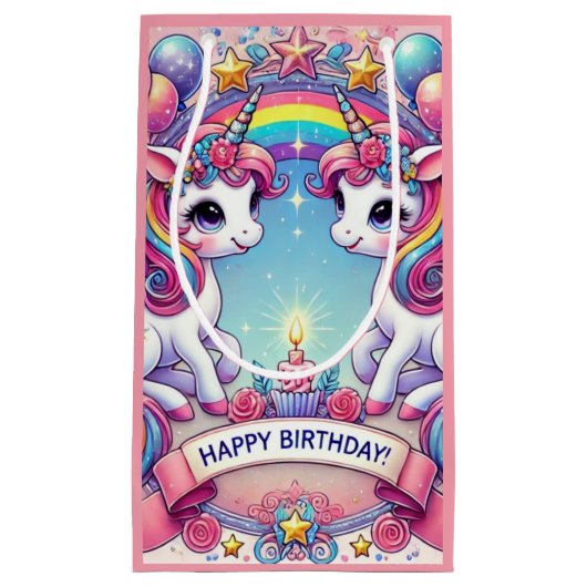 Petit Sac Cadeau Rainbow Royalty Unicorns (Devant)