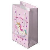 Petit Sac Cadeau Rainbow Unicorn Noël Parties scintillant rose (Devant Angle)