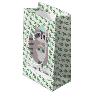 Petit Sac Cadeau Raton laveur avec une boisson chaude