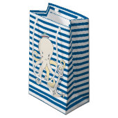 Petit Sac Cadeau Rayure horizontale bleue et blanche de poulpe (Devant Angle)