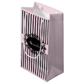Petit Sac Cadeau Rayure parisienne fleurie noire et rose élégante (Devant Angle)