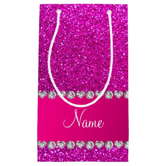 Petit Sac Cadeau Rayure rose au néon nommée faite sur commande de (Devant)