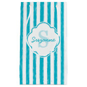 Petit Sac Cadeau Rayures peintes turquoise girly Monogramme et nom (Devant)