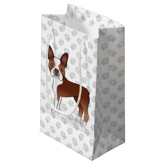 Petit Sac Cadeau Red And White Boston Terrier Cartoon Chien & Paws (Devant Angle)