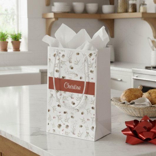 Petit Sac Cadeau Red Boho Woodland Winterberry Monogram