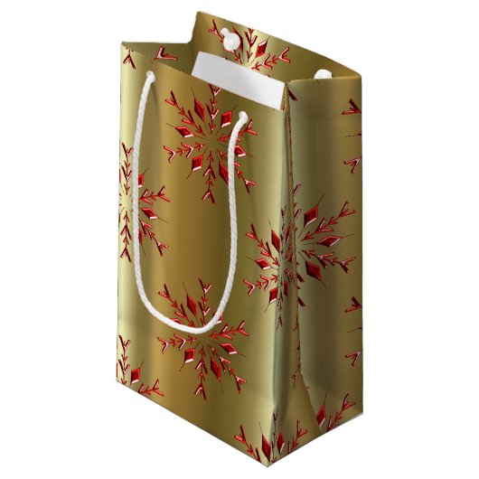 Petit Sac Cadeau Red Christmas Stars on Gold (Devant Angle)