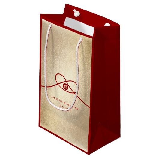 Petit Sac Cadeau Red Knot Union Double Bonheur Mariage chinois (Devant Angle)