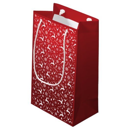 Petit Sac Cadeau Red Reindeer Motif Joyeux Noël Snowflakes (Dos Angle)
