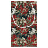 Petit Sac Cadeau Red Traditional Christmas Floral and Pinecone  (Dos)