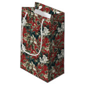 Petit Sac Cadeau Red Traditional Christmas Floral and Pinecone  (Dos Angle)