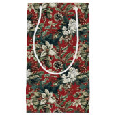 Petit Sac Cadeau Red Traditional Christmas Floral and Pinecone  (Devant)