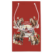 Petit Sac Cadeau Red Western Christmas Père Noël Sur Horseback Cade (Dos)