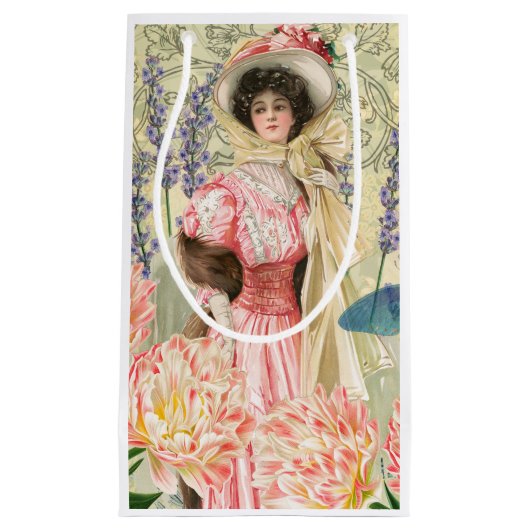 Petit Sac Cadeau Regency de femme victorienne rose (Devant)