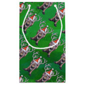 Petit Sac Cadeau Reindees Noël Sur Vert (Dos)