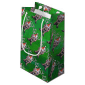 Petit Sac Cadeau Reindees Noël Sur Vert (Dos Angle)
