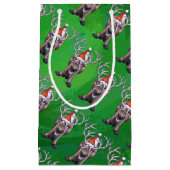 Petit Sac Cadeau Reindees Noël Sur Vert (Devant)