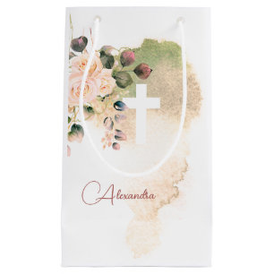 Petit Sac Cadeau Religieux Elegant Rose Pink Cross Personnel