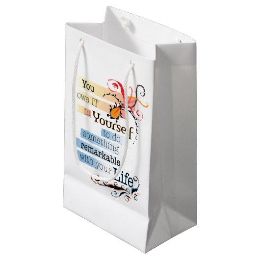 Petit Sac Cadeau Remarquable LIFE Inspirational Citation illustrée (Devant Angle)