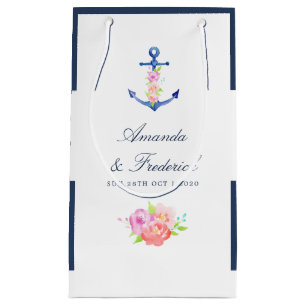 Petit Sac Cadeau Remerciement de mariage floral nautique à l'aquare