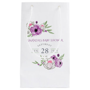 Petit Sac Cadeau Remerciement pour Baby Shower Violet et Sage Flora