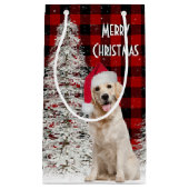 Petit Sac Cadeau Retriever de Noël sur Buffalo Plaid (Devant)