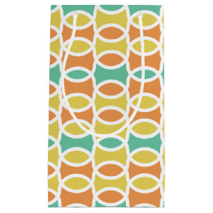 Petit Sac Cadeau Rétro 1960s Cercles Ovals Orange Or Turquoise