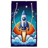 Petit Sac Cadeau Rétro, fusée spatiale (Devant)
