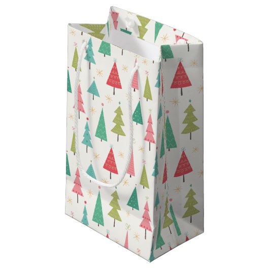 Petit Sac Cadeau Retro Joyeux arbres de Noël Fun Motif de vacances (Devant Angle)