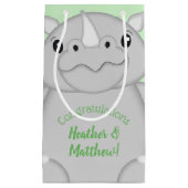 Petit Sac Cadeau Rhino Baby shower vert (Devant)