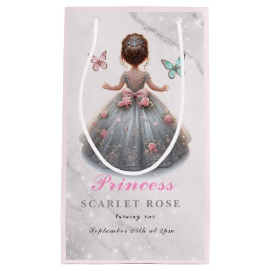 Petit Sac Cadeau Robe princesse en argent rose Fête d'anniversaire  (Devant)