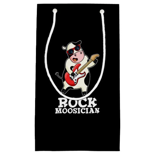 Petit Sac Cadeau Rock Moosician Funny Cow Musicien Pun Dark BG (Devant)
