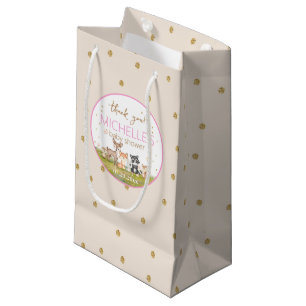 Petit Sac Cadeau Rose Brown fille Aquarelle Bois Animaux