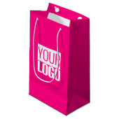 Petit Sac Cadeau Rose Chaud - ajouter un logo gras  (Devant Angle)